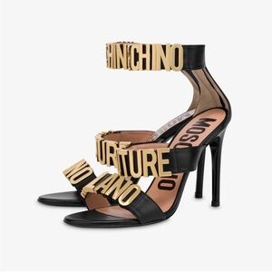 Moschino Couture Calfskin White Logo Sandals